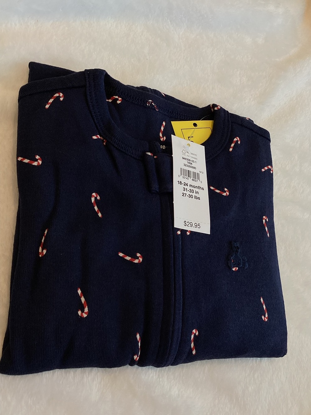 🎄Baby GAP Sleeper Zip Footless Pajamas NEW Navy Candy Cane Christmas 18-24